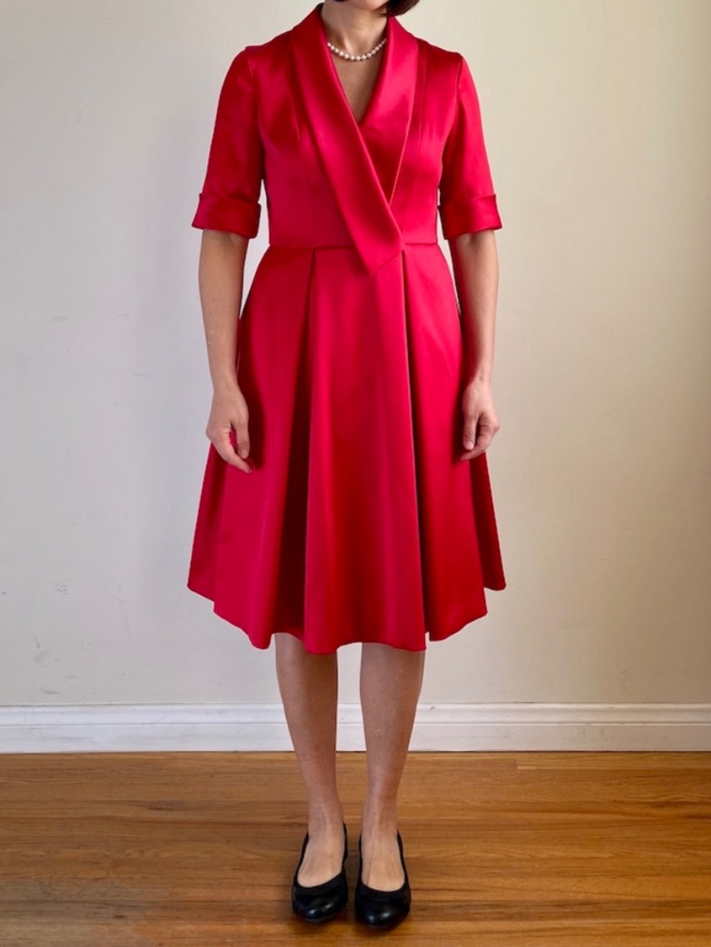 GAL MEETS GLAM Ruby Red Satin Cocktail Dress Elbow Sleeve Size 2